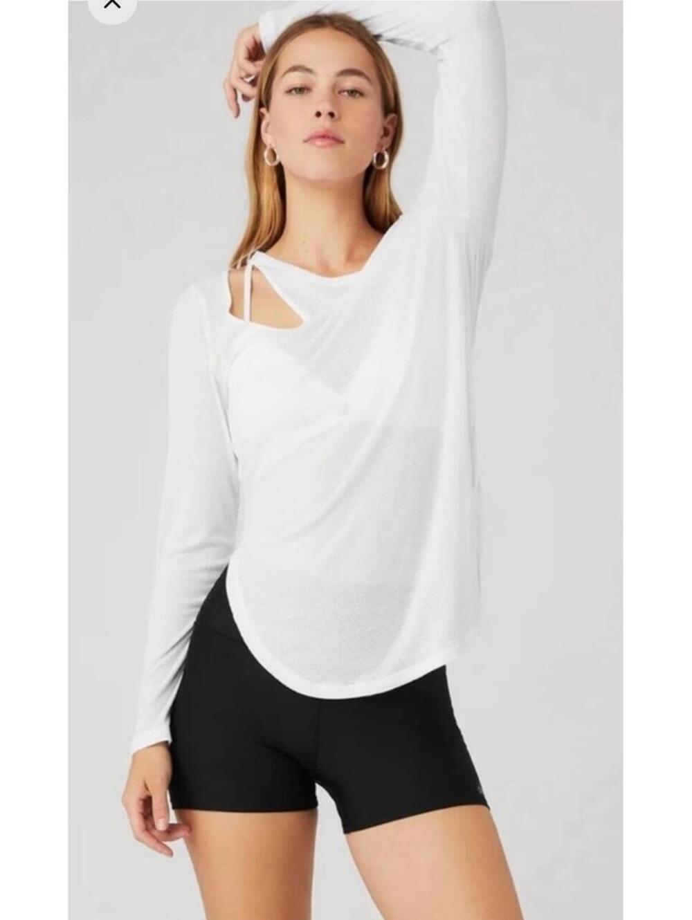 NWT ALO Yoga Ribbed Peak White Long Sleeve Tee Small